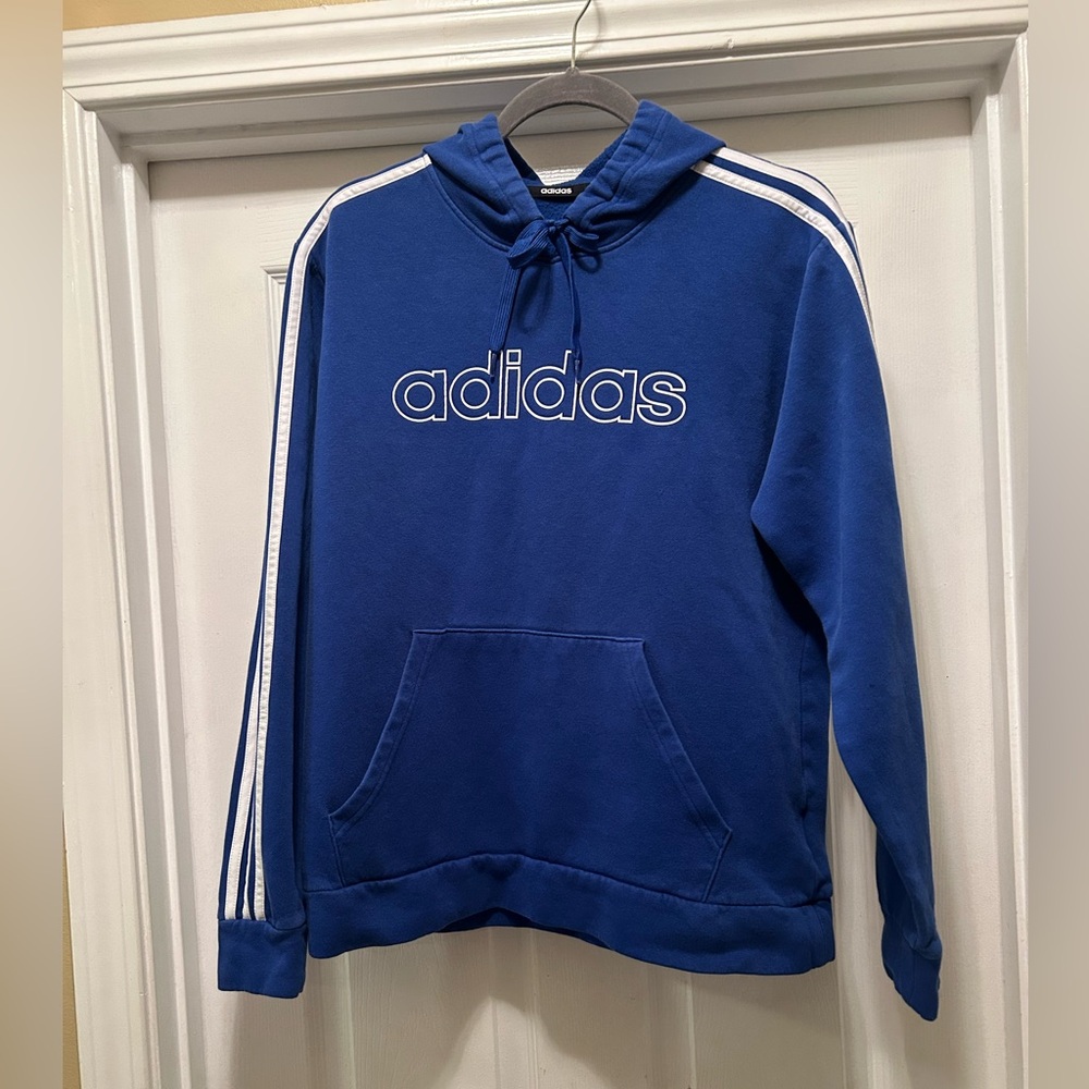 Adidas Men's Royal Blue Hoodie with White Accents